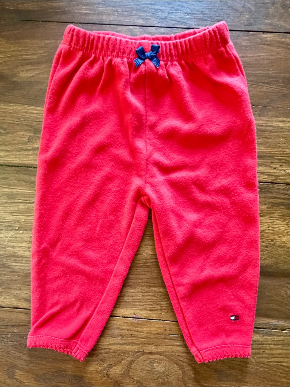Tommy Hilfiger Red Baby Girls' Cozy Leggings with Navy Bow 3M